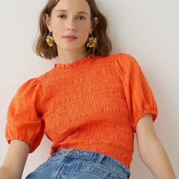 J. Crew Puff-Sleeve Textured Voile Smocked Top NWT – Size M - Picture 1 of 6